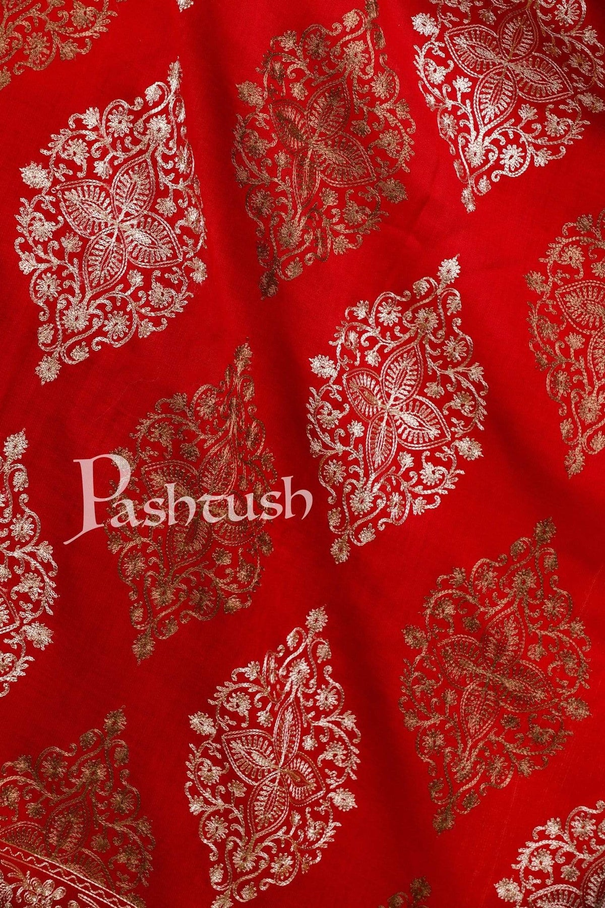 Pashtush India 70x200 Pashtush Womens Fine Woollen, Silky Thread Nalki Embroidery Stole, red