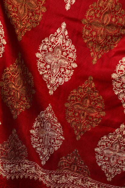 Pashtush India 70x200 Pashtush Womens Fine Woollen, Silky Thread Nalki Embroidery Stole, Red