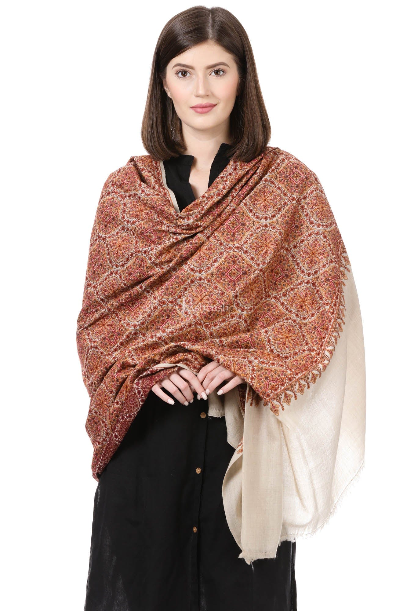 Pashtush India Womens Shawls Pashtush Womens Fineembroidery Shawl With Silk Thread Embroidery