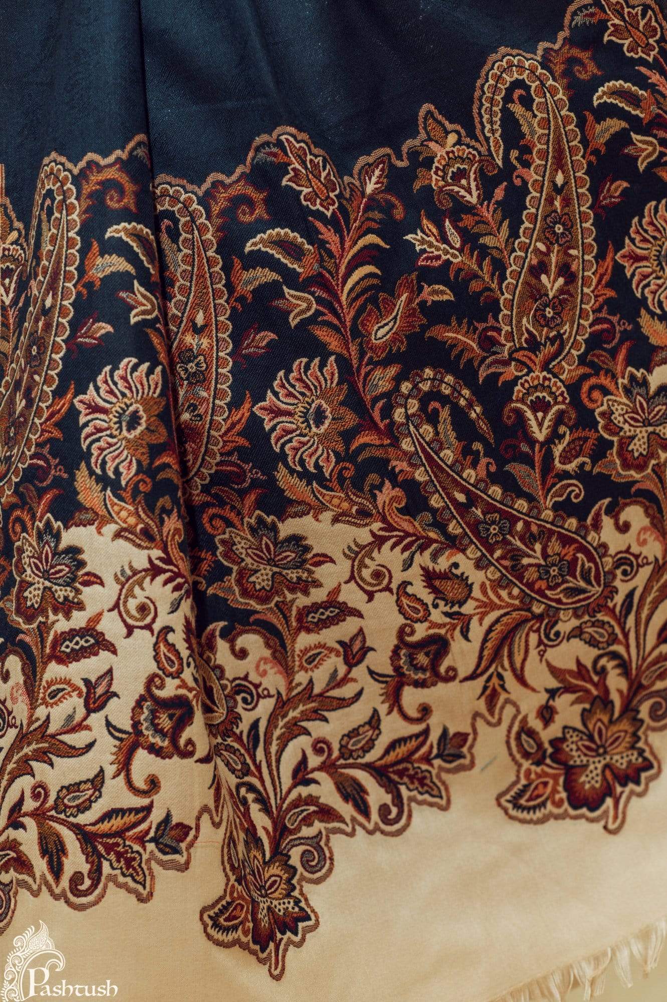 Pashtush India 100x200 Pashtush Womens Floral Jacquard Shawl, Faux Pashmina, black