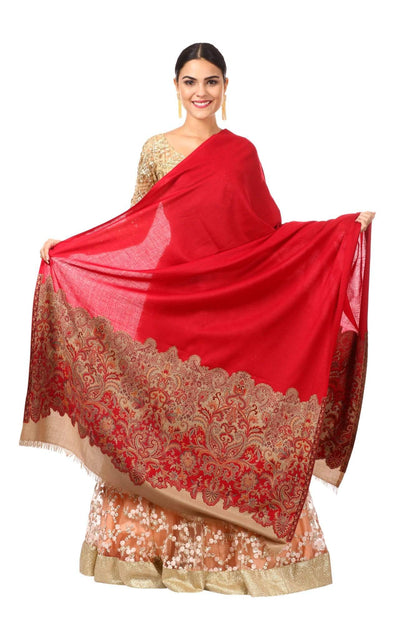 Pashtush India 100x200 Pashtush womens Floral Jacquard Shawl, Faux Pashmina Red