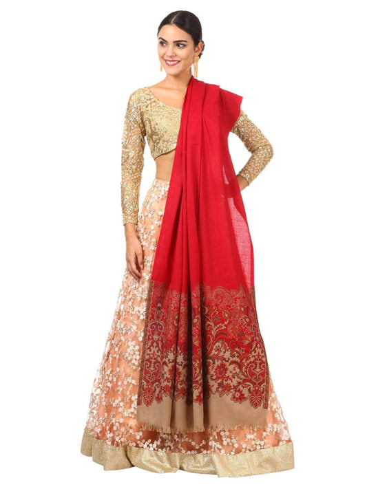 Pashtush India 100x200 Pashtush womens Floral Jacquard Shawl, Faux Pashmina Red