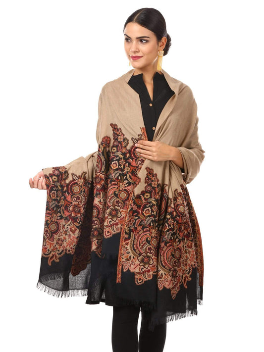 Pashtush India 100x200 Pashtush Womens Floral Jacquard Twin Coloured Shawl