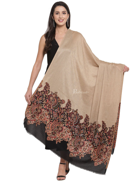 Pashtush India Womens Shawls Pashtush Womens Floral Jacquard Twin Coloured Shawl Black Beige