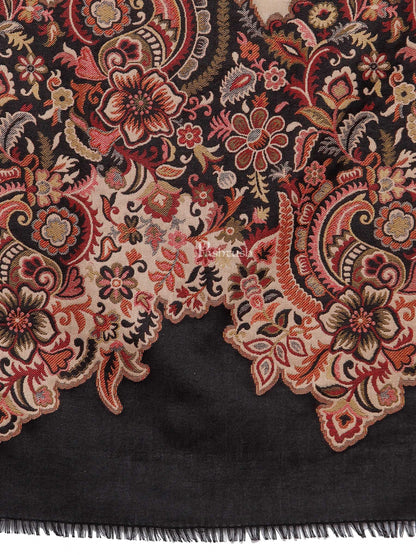 Pashtush India Womens Shawls Pashtush Womens Floral Jacquard Twin Coloured Shawl Black Beige