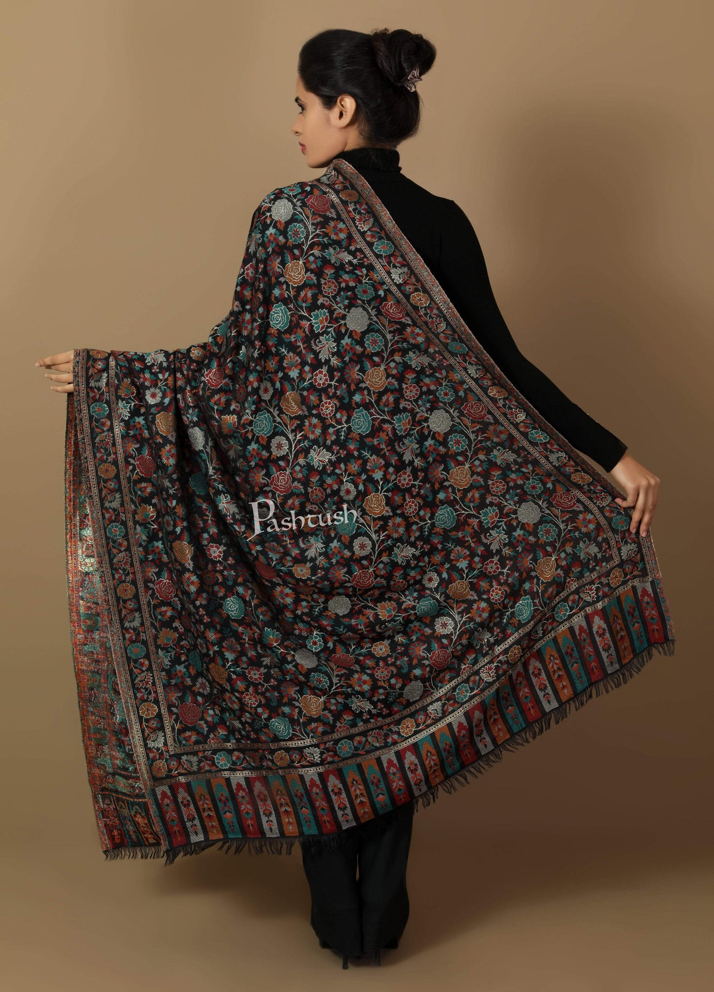 Pashtush Store Shawl Pashtush Womens Gulaabdar Kaani Shawl, Woollen, Faux Pashmina Shawl