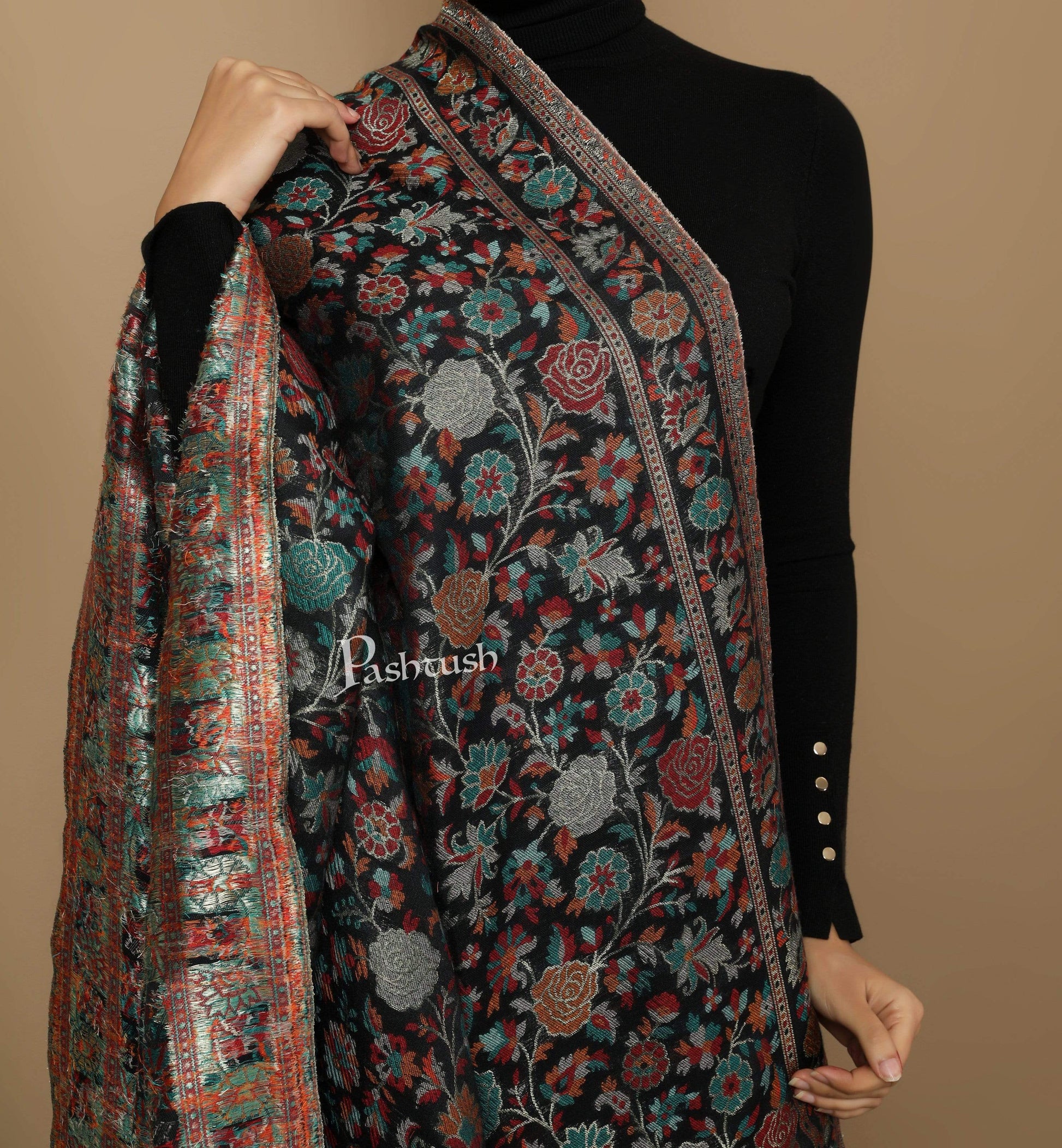 Pashtush Store Shawl Pashtush Womens Gulaabdar Kaani Shawl, Woollen, Faux Pashmina Shawl
