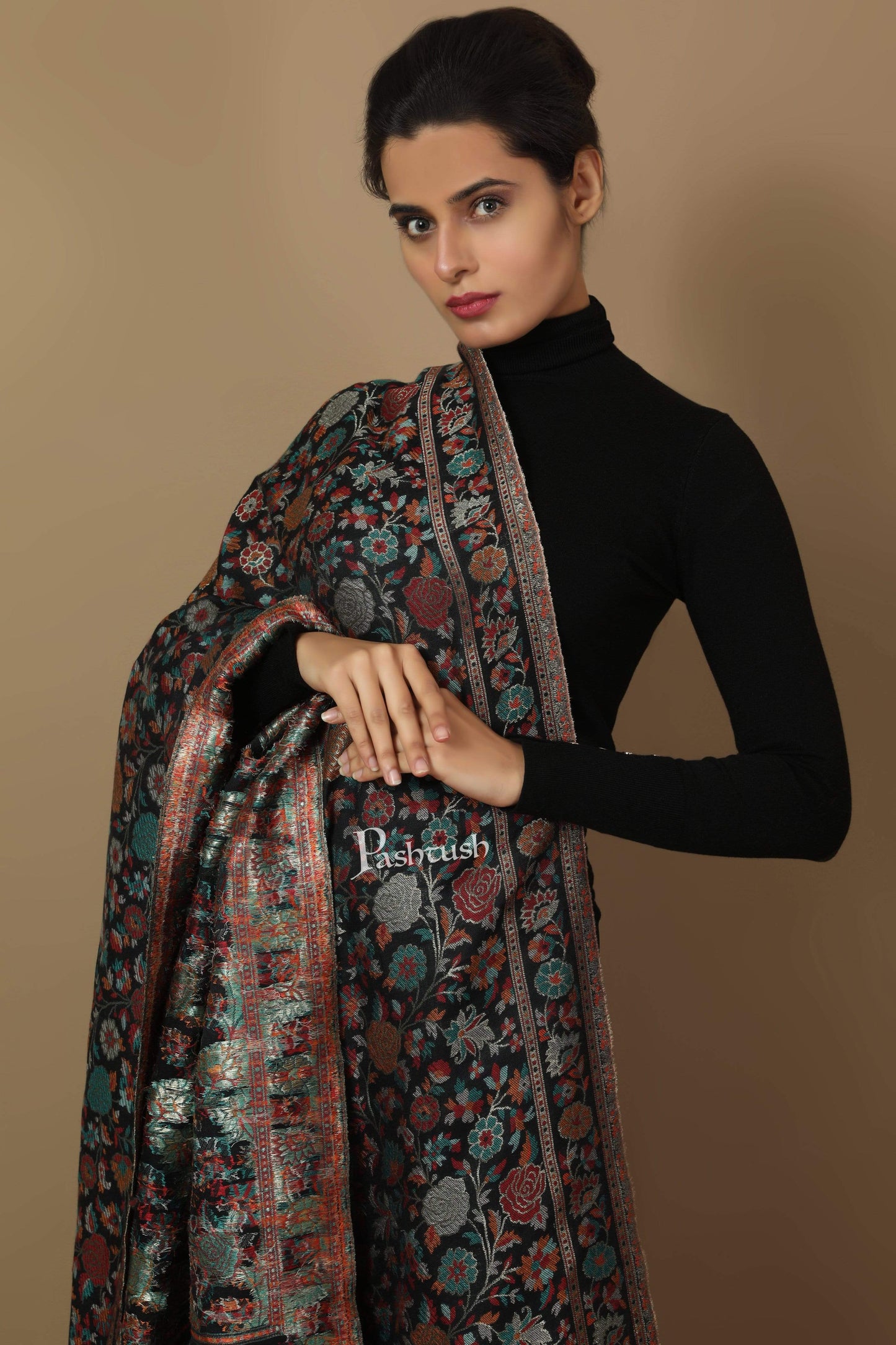 Pashtush Store Shawl Pashtush Womens Gulaabdar Kaani Shawl, Woollen, Faux Pashmina Shawl