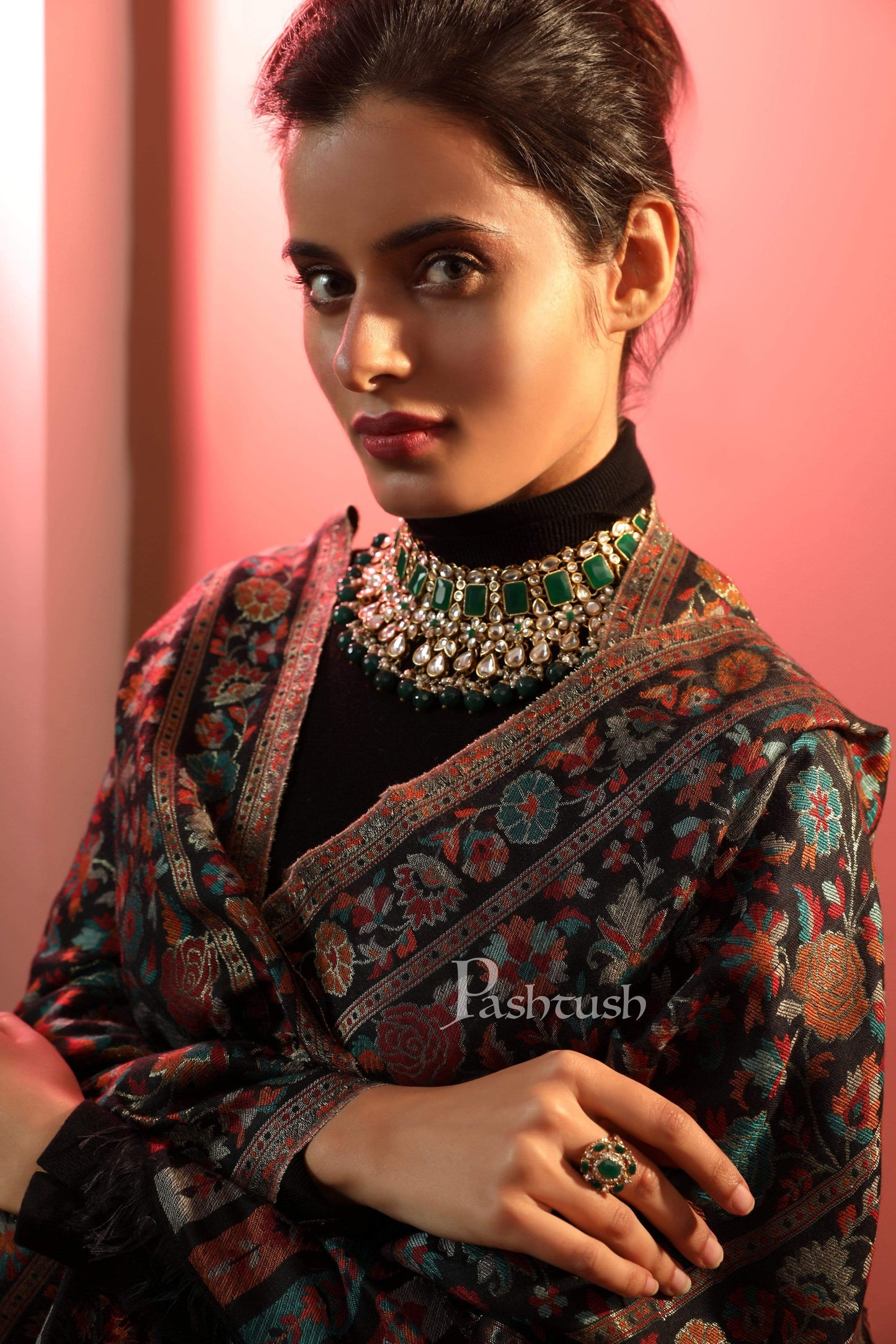 Pashtush Store Shawl Pashtush Womens Gulaabdar Kaani Shawl, Woollen, Faux Pashmina Shawl