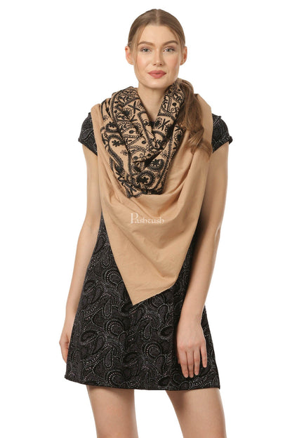 Pashtush India Womens Cape Pashtush Womens Hand Embroidered Kaftan Square Shawl, With Aari Embroidery, Cotton.