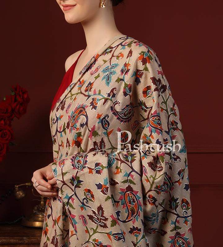 Pashtush India 114x228 Pashtush Womens Hand Embroidered Kalamkari Shawl, Fine Wool