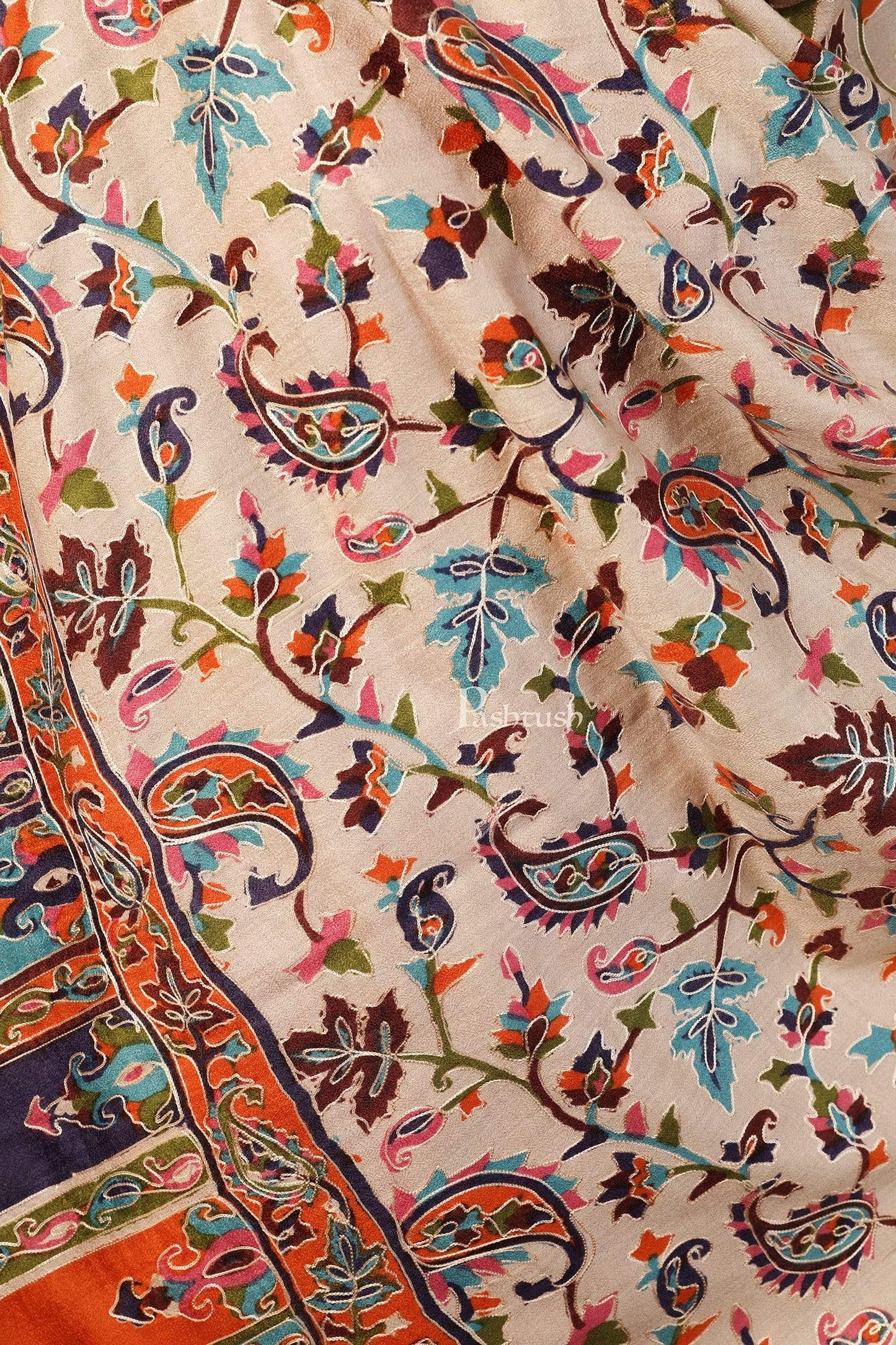 Pashtush India 114x228 Pashtush Womens Hand Embroidered Kalamkari Shawl, Fine Wool