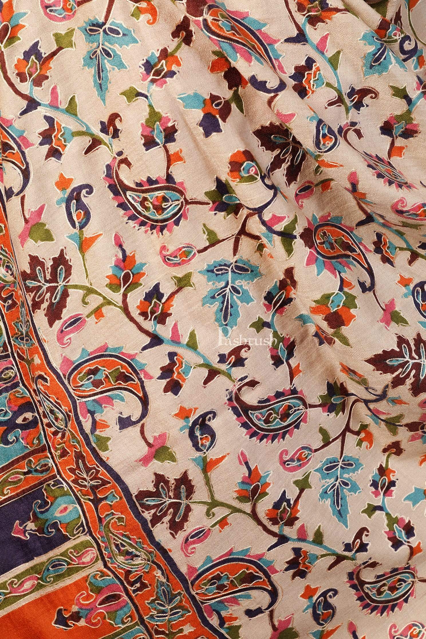 Pashtush India 114x228 Pashtush Womens Hand Embroidered Kalamkari Shawl, Fine Wool