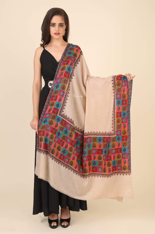 Pashtush India 114x228 Pashtush Womens Hand Embroidered Kalamkari Shawl, Fine Wool