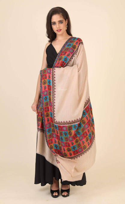Pashtush India 114x228 Pashtush Womens Hand Embroidered Kalamkari Shawl, Fine Wool