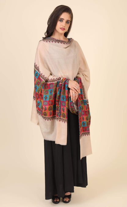 Pashtush India 114x228 Pashtush Womens Hand Embroidered Kalamkari Shawl, Fine Wool