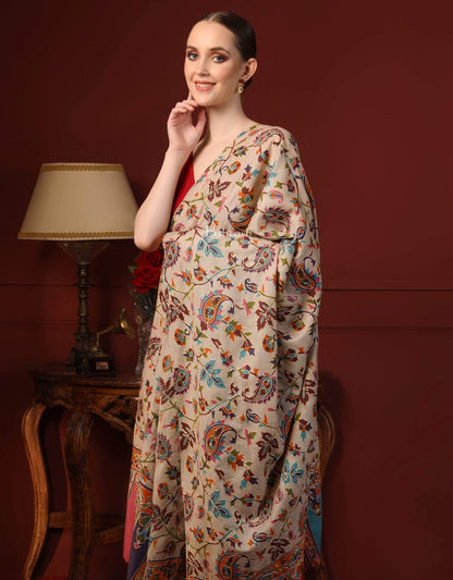 Pashtush India 114x228 Pashtush Womens Hand Embroidered Kalamkari Shawl, Fine Wool