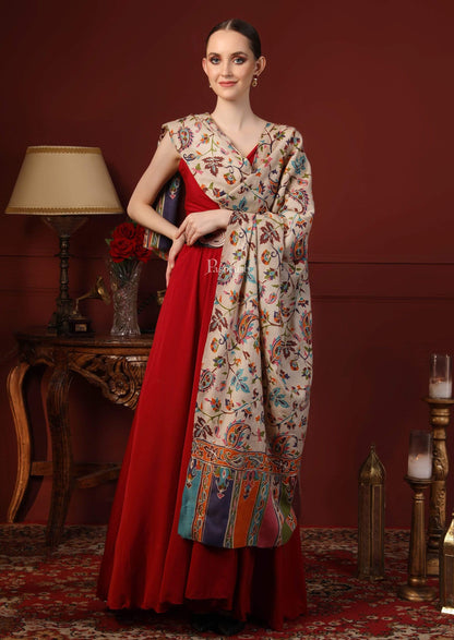 Pashtush India 114x228 Pashtush Womens Hand Embroidered Kalamkari Shawl, Fine Wool