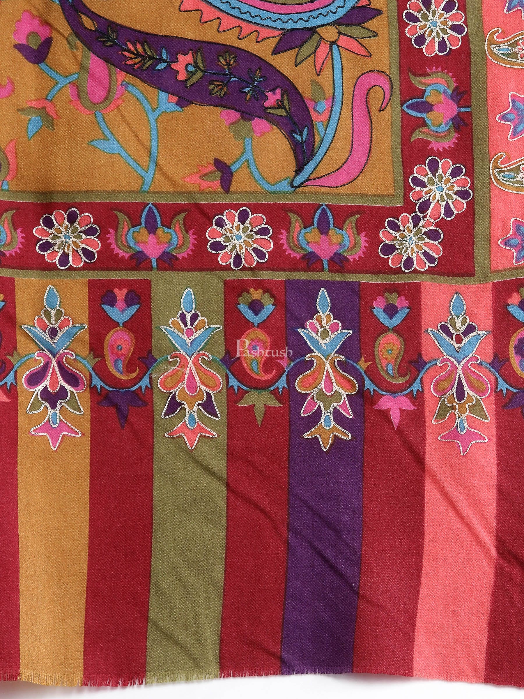 Pashtush India Womens Shawls Pashtush Womens Hand Embroidered Kalamkari Shawl, Fine Wool