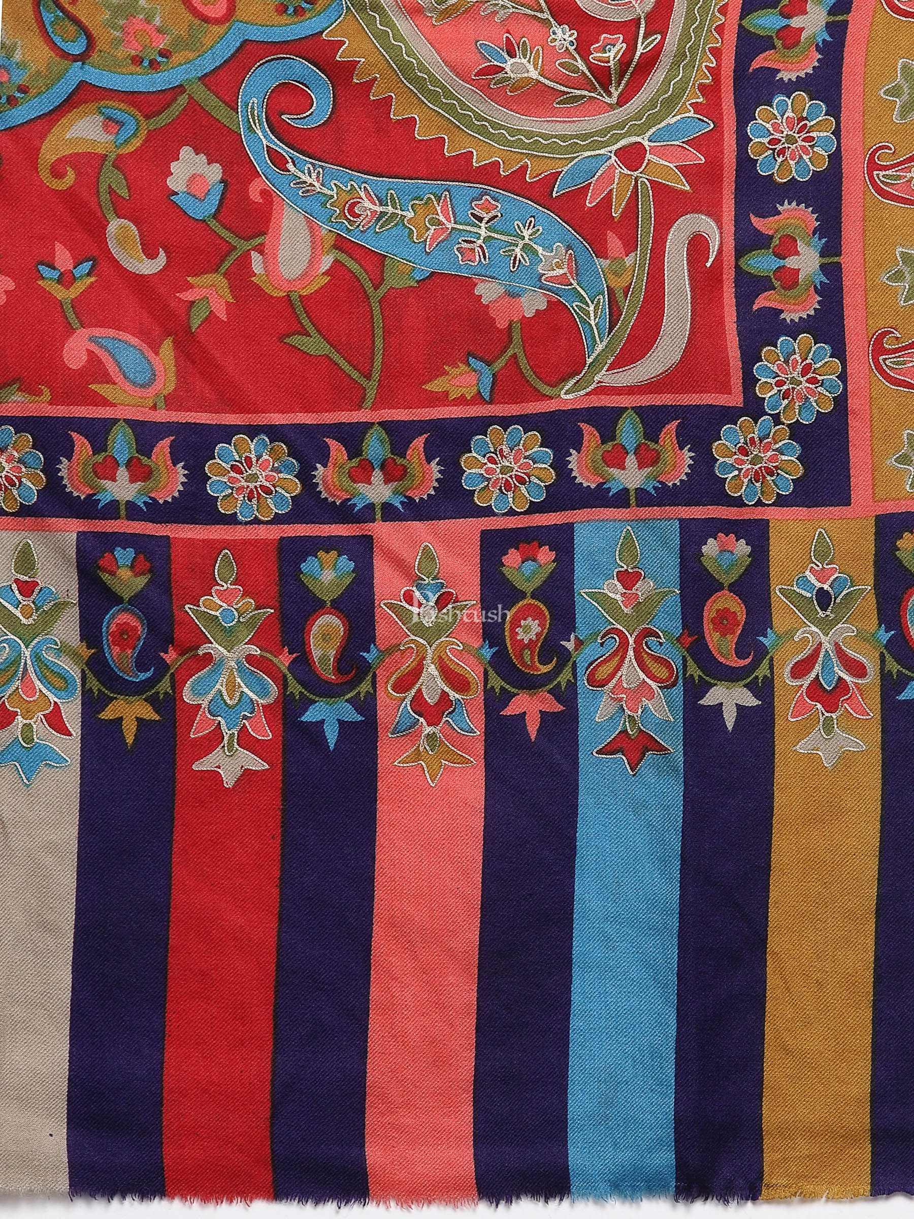 Pashtush India Womens Shawls Pashtush Womens Hand Embroidered Kalamkari Shawl, Fine Wool