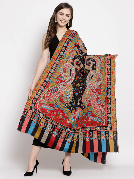 Pashtush India Womens Shawls Pashtush Womens Hand Embroidered Kalamkari Shawl, Fine Wool