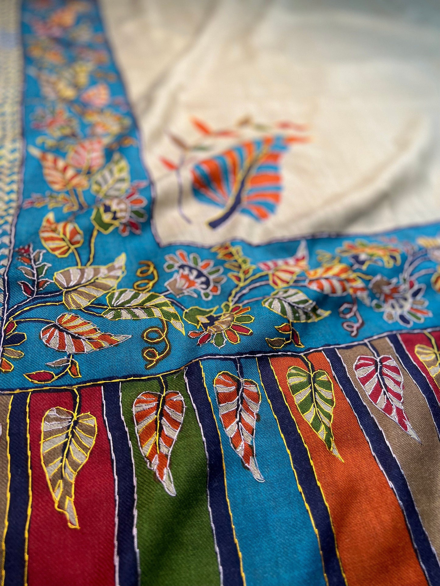 Pashtush India Womens Shawls Pashtush Womens Hand Embroidered Kalamkari Shawl, Fine Wool, Large Size