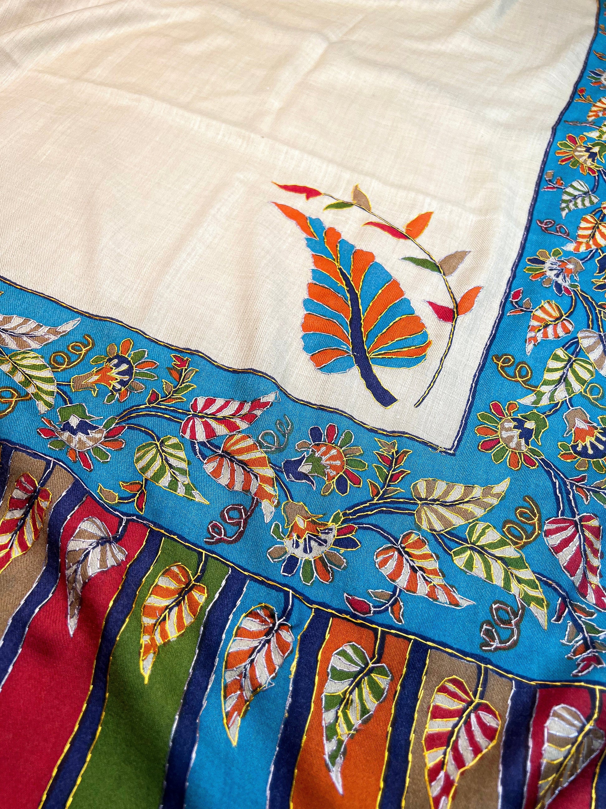 Pashtush India Womens Shawls Pashtush Womens Hand Embroidered Kalamkari Shawl, Fine Wool, Large Size