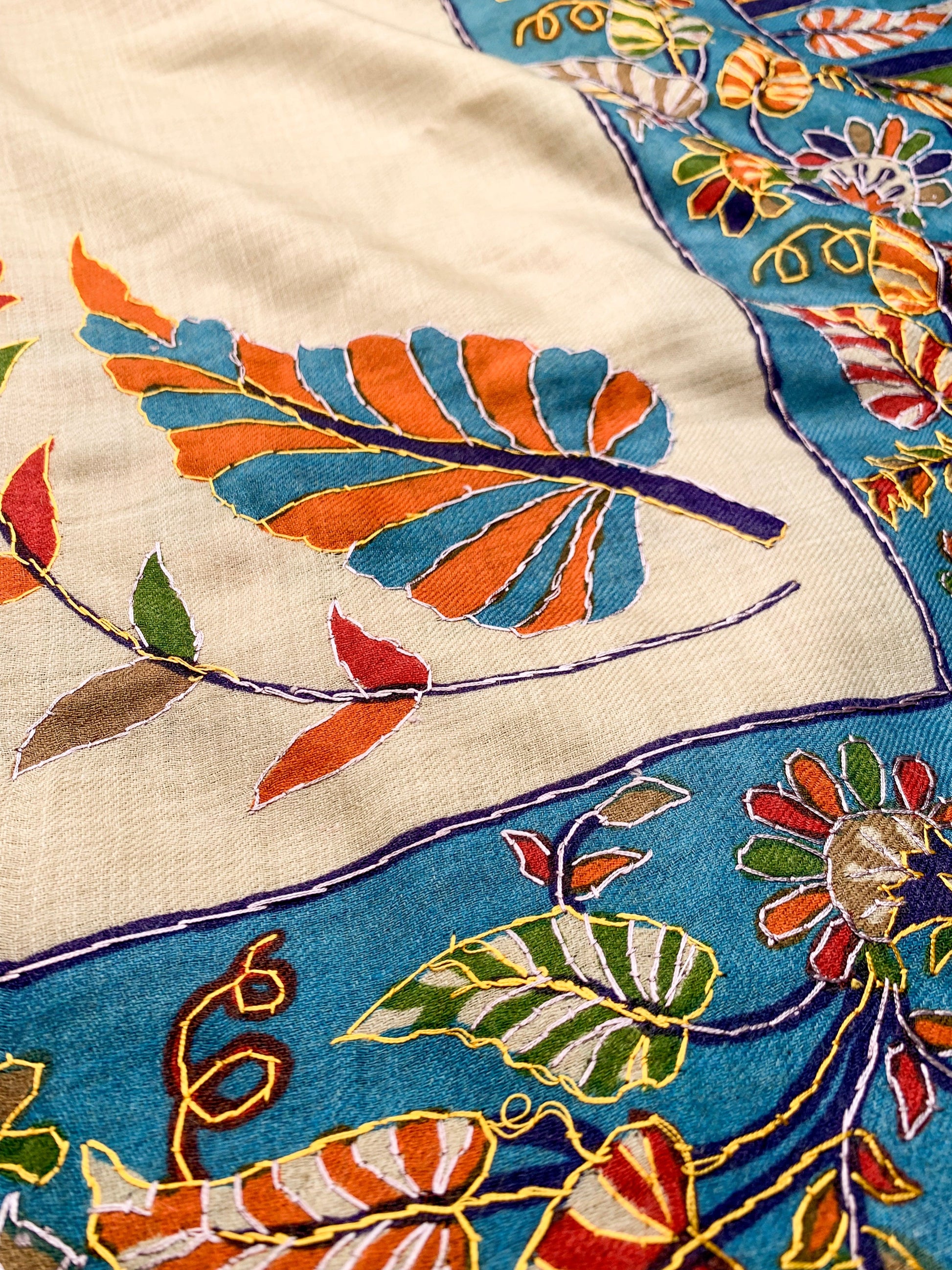 Pashtush India Womens Shawls Pashtush Womens Hand Embroidered Kalamkari Shawl, Fine Wool, Large Size