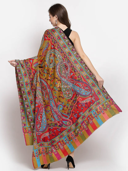 Pashtush India Womens Shawls Pashtush Womens Hand Embroidered Kalamkari Shawl, Soft And Warm, Light Weight Fine Wool