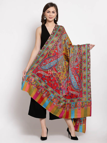 Pashtush India Womens Shawls Pashtush Womens Hand Embroidered Kalamkari Shawl, Soft And Warm, Light Weight Fine Wool