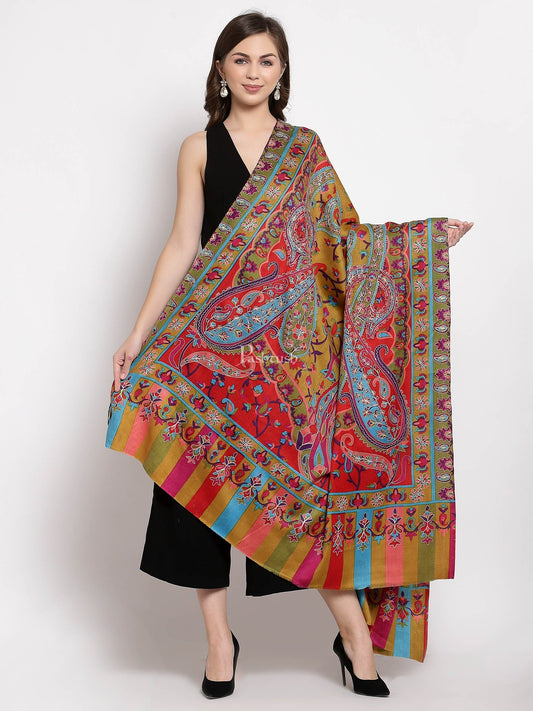 Pashtush India Womens Shawls Pashtush Womens Hand Embroidered Kalamkari Shawl, Soft And Warm, Light Weight Fine Wool