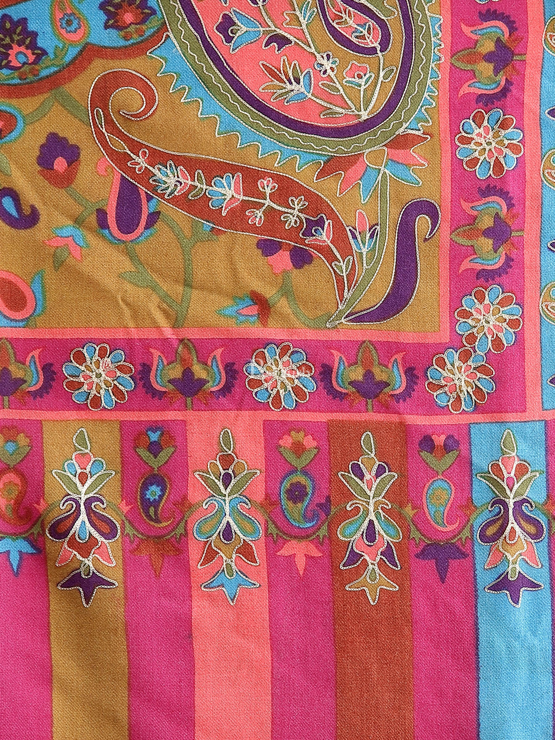 Pashtush India Womens Shawls Pashtush Womens Hand Embroidered Kalamkari Shawl, Soft And Warm, Light Weight Fine Wool