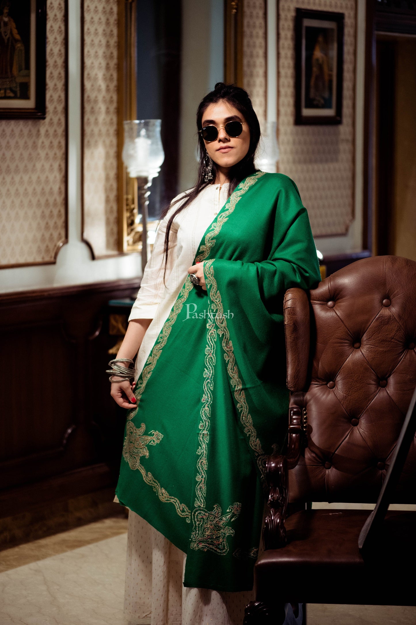 Pashtush India Womens Shawls Pashtush Womens Hand Embroidery Shawl, 100% Pure Wool Shawl