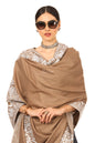 Pashtush India Womens Shawls Pashtush Womens Hand Embroidery Shawl, Border Design With Tilla Zari Work - Beige