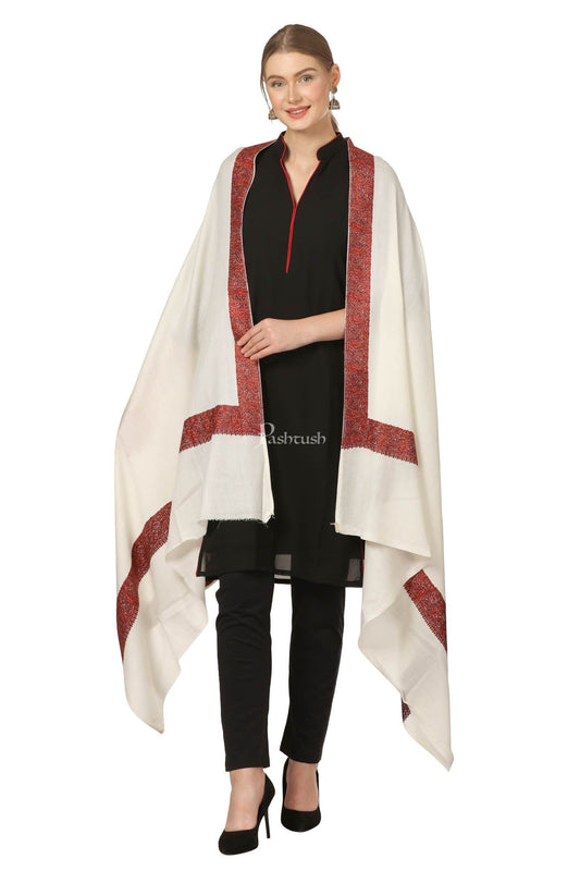 Pashtush India Womens Shawls Pashtush Womens Hand Embroidery Shawl, Fine Wool Shawls, Ivory
