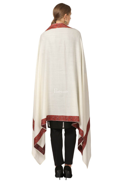 Pashtush India Womens Shawls Pashtush Womens Hand Embroidery Shawl, Fine Wool Shawls, Ivory