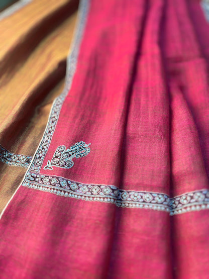 Pashtush India Womens Shawls Pashtush Womens, Hand Woven Pashmina Shawl, Kashmiri Hand Embroidery With Zari Weave Design, Crimson