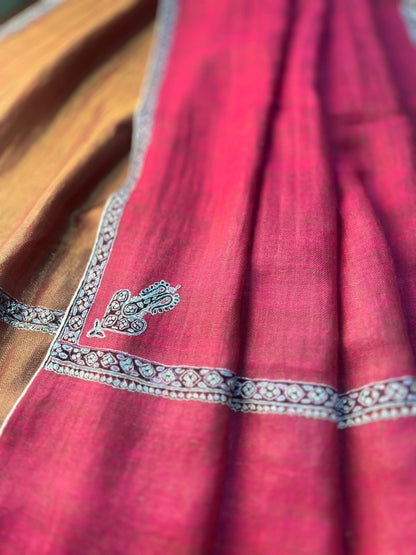 Pashtush India Womens Shawls Pashtush Womens, Hand Woven Pashmina Shawl, Kashmiri Hand Embroidery With Zari Weave Design, Crimson