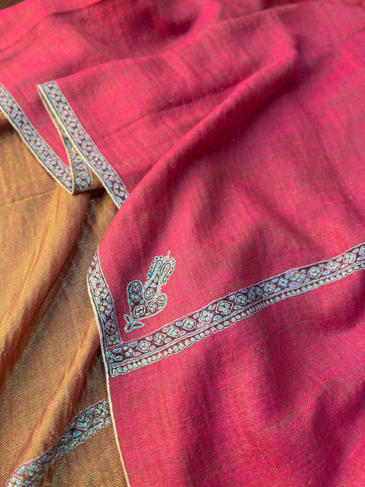 Pashtush India Womens Shawls Pashtush Womens, Hand Woven Pashmina Shawl, Kashmiri Hand Embroidery With Zari Weave Design, Crimson