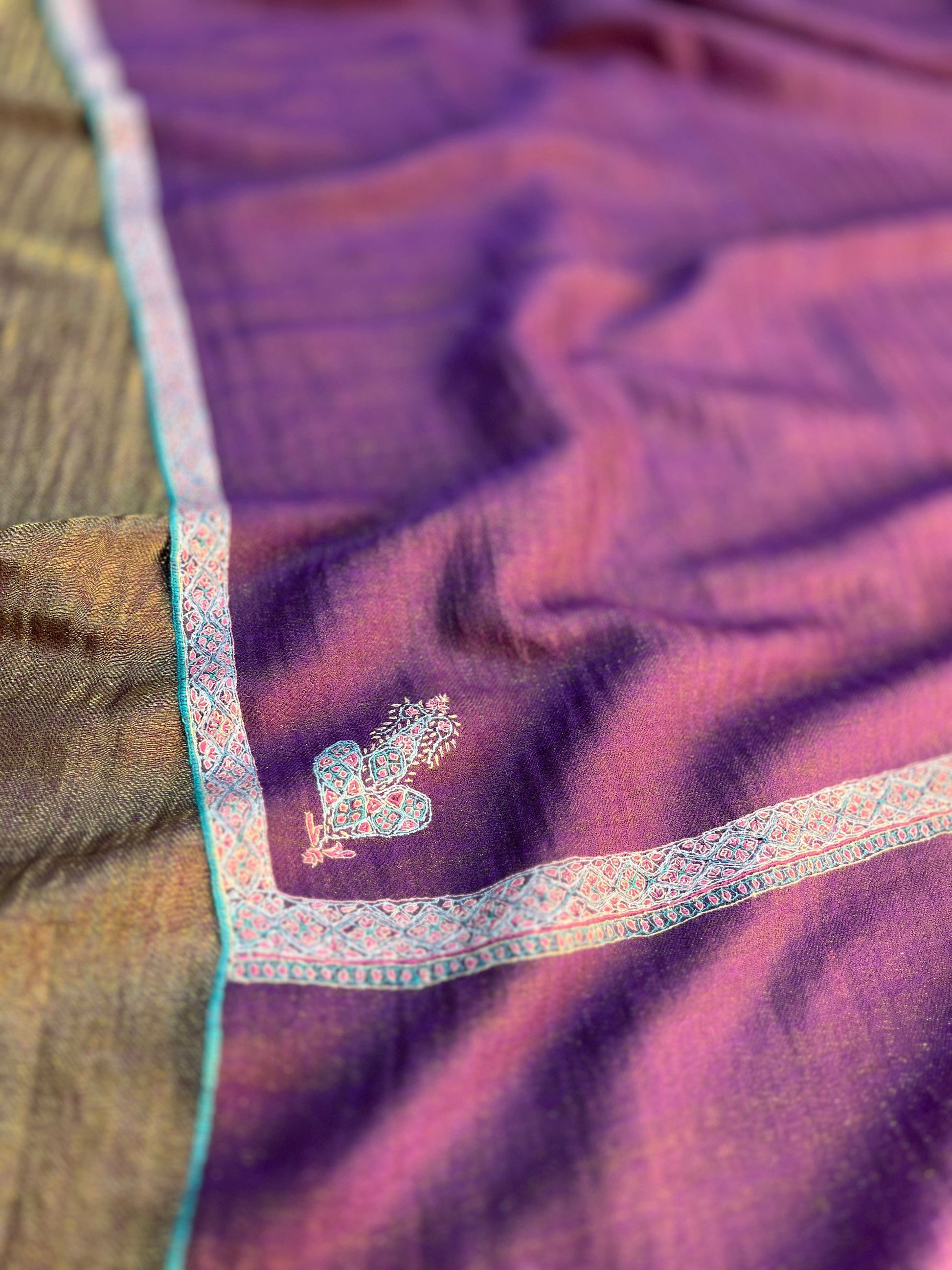 Pashtush India Womens Shawls Pashtush Womens, Hand Woven Pashmina Shawl, Kashmiri Hand Embroidery With Zari Weave Design, Purple