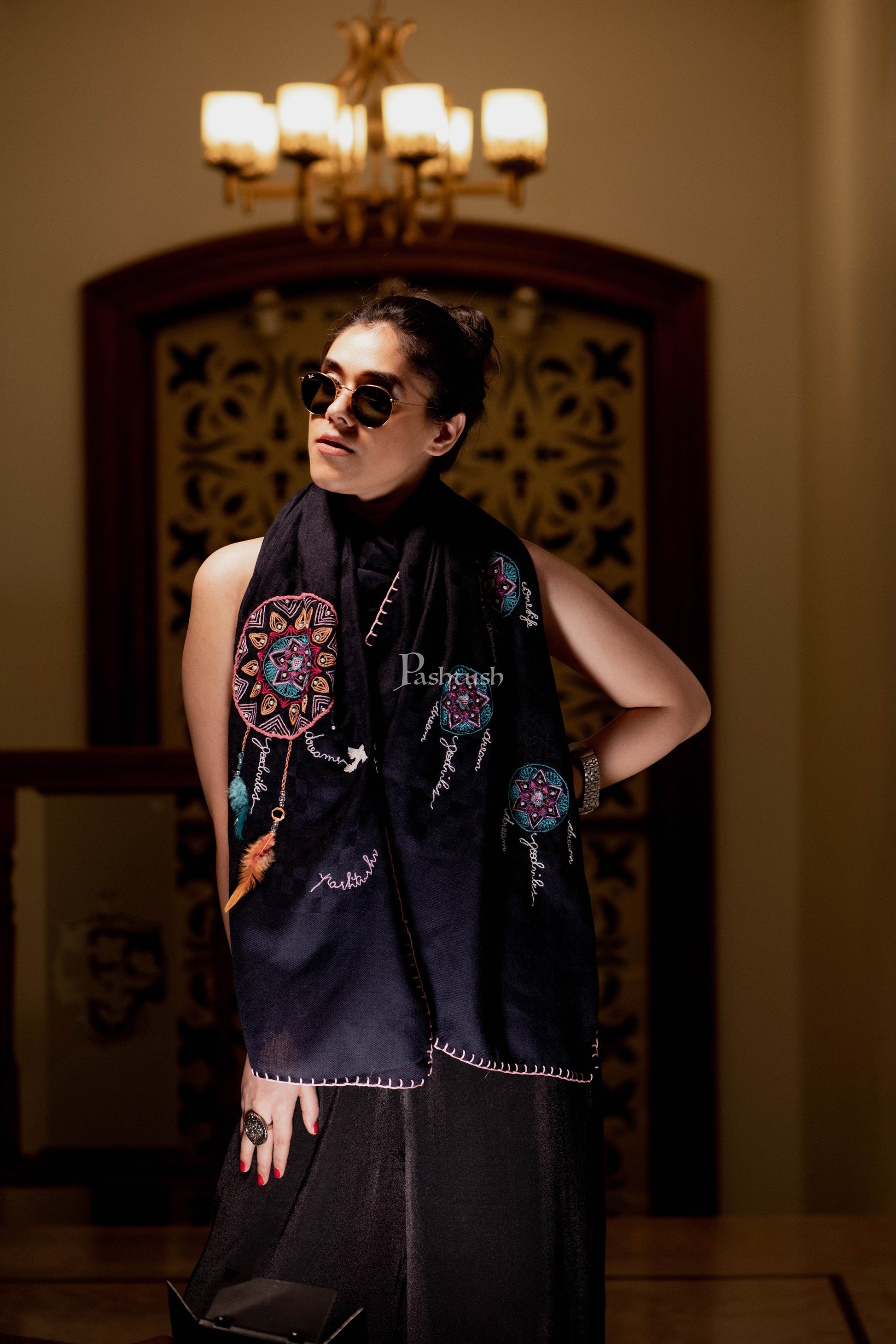 Pashtush India Womens Stoles and Scarves Scarf Pashtush Womens Handmade Dream Catcher Aesthetic Scarf ( Alchemy Collection )