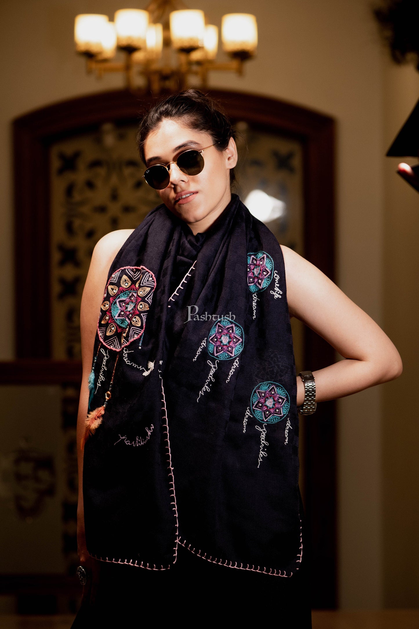Pashtush India Womens Stoles and Scarves Scarf Pashtush Womens Handmade Dream Catcher Aesthetic Scarf ( Alchemy Collection )
