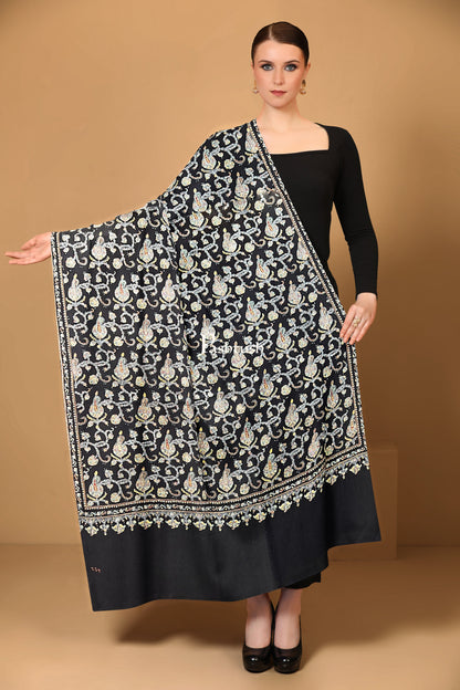 Pashtush India Womens Shawls Pashtush Womens Handmade Pashmina Shawl, Kashmiri Sozni Embroidery, Black