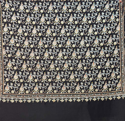 Pashtush India Womens Shawls Pashtush Womens Handmade Pashmina Shawl, Kashmiri Sozni Embroidery, Black