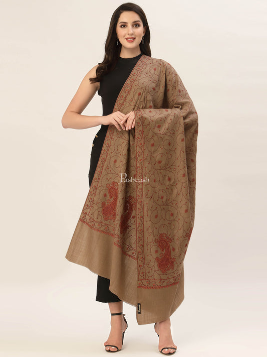 Pashtush India Womens Shawls Pashtush Womens Jaal Embroidery Shawl, Large Size, Taupe