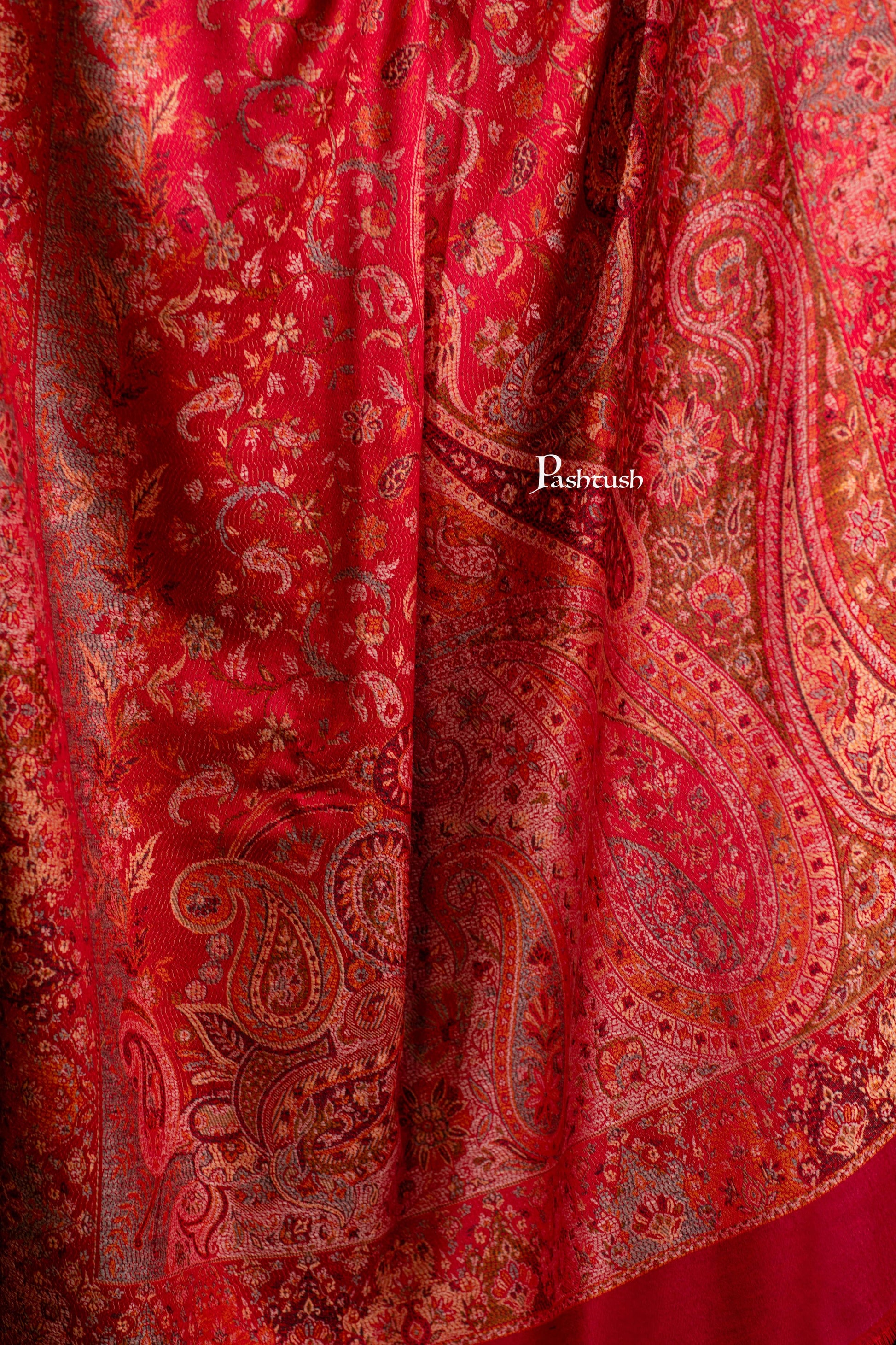 Pashtush India Womens Shawls Pashtush Womens Jamawar Shawl, Ethnic Paisley Design, Maroon