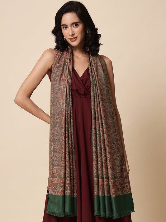 Pashtush India Womens Shawls Pashtush Womens, Jamawar Shawl, Faux Pashmina, Soft and Warm, Deep Green