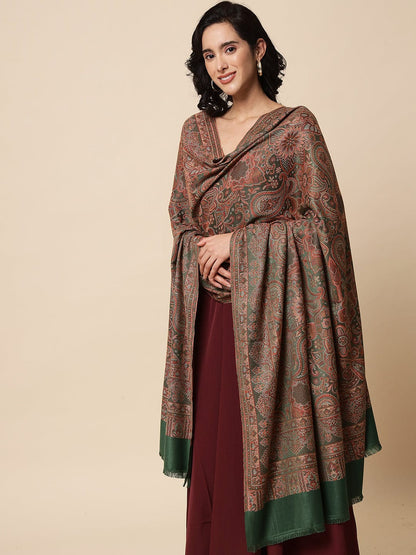 Pashtush India Womens Shawls Pashtush Womens, Jamawar Shawl, Faux Pashmina, Soft and Warm, Deep Green