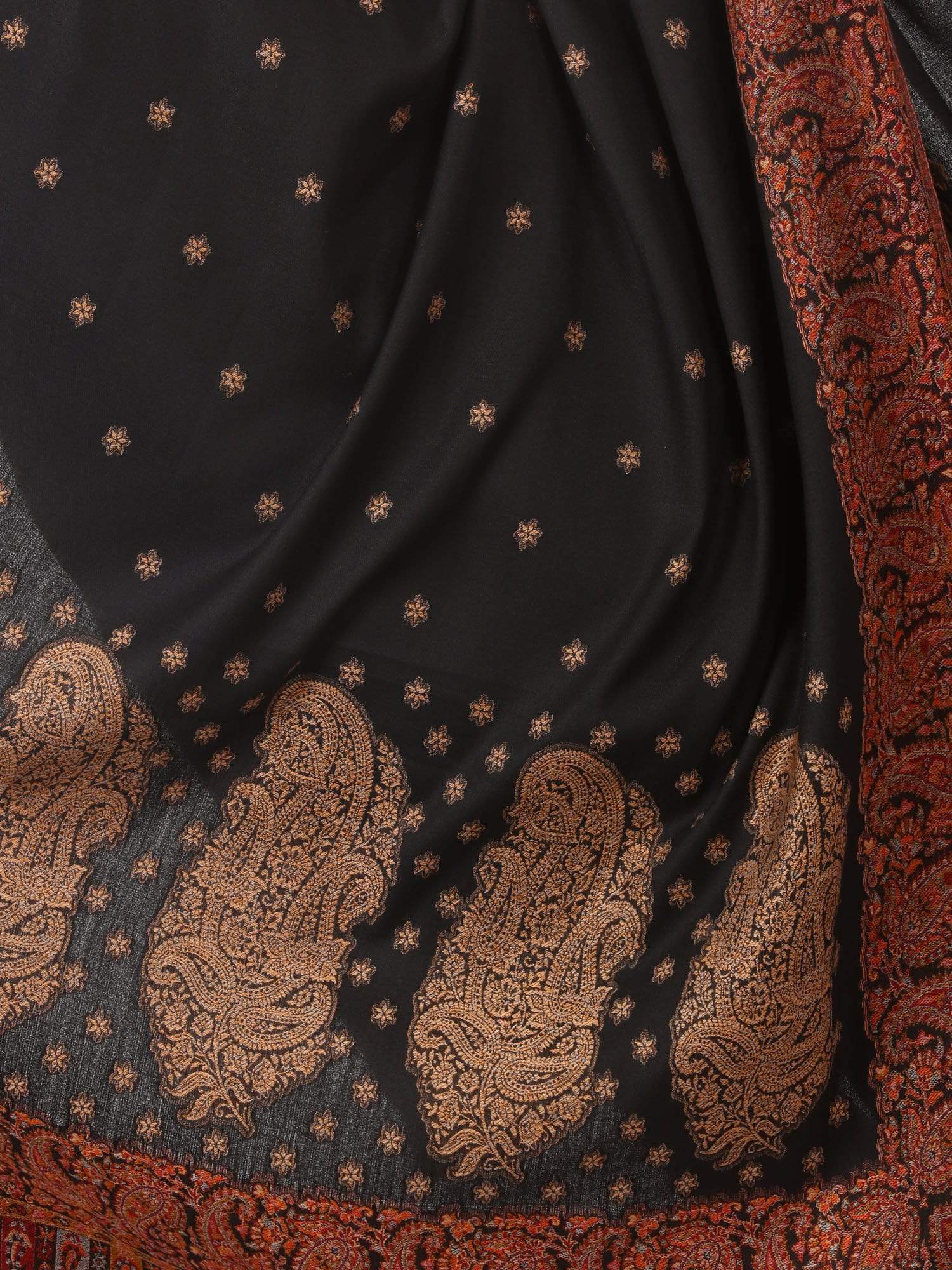 Pashtush Shawl Store Shawl Pashtush Womens Jamawar Shawl, Soft Faux Pashmina Black