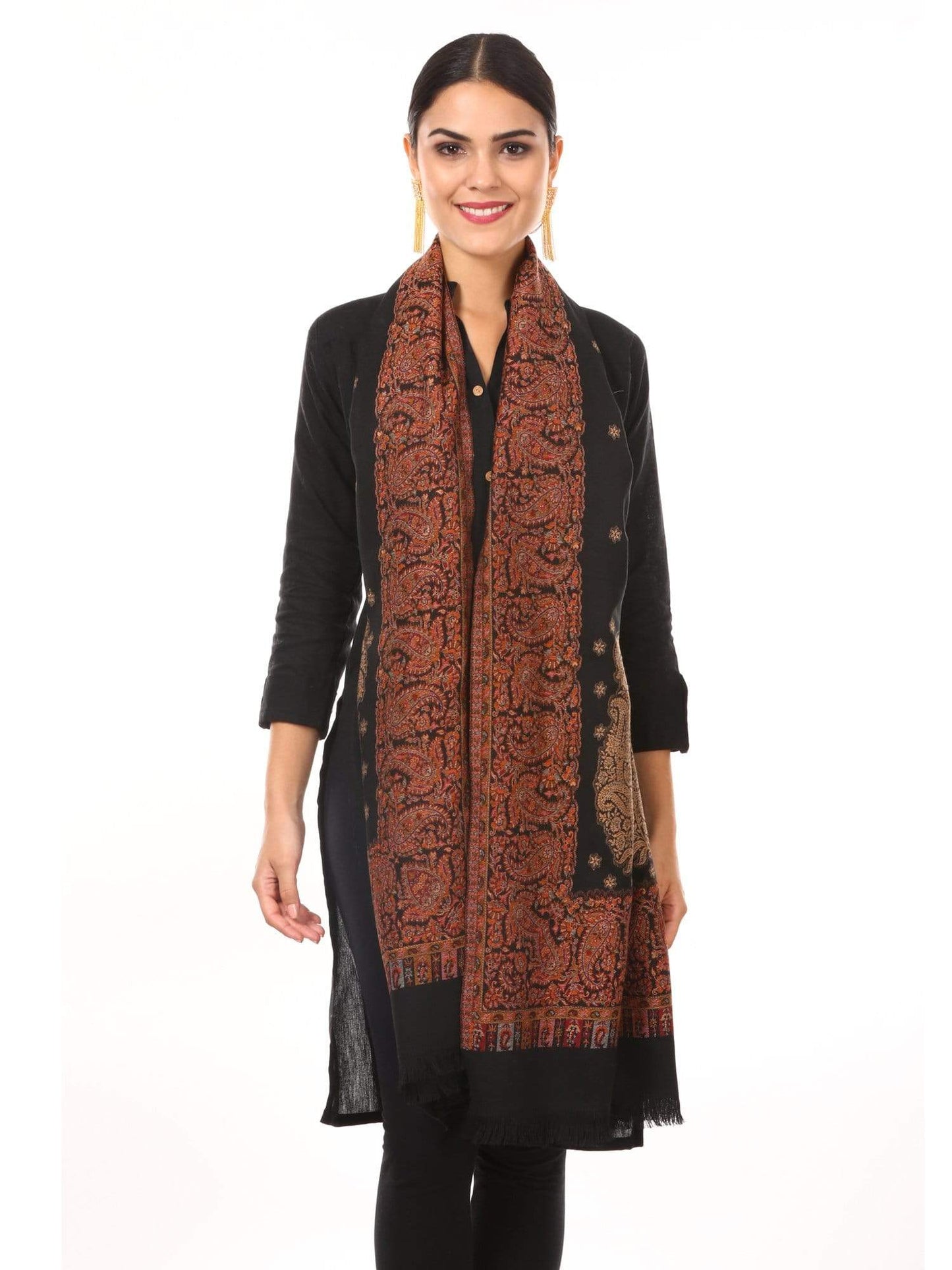 Pashtush Shawl Store Shawl Pashtush Womens Jamawar Shawl, Soft Faux Pashmina Black